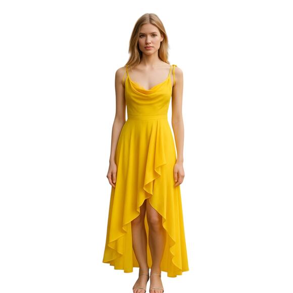 MAC DUGGAL Dress Size 2 Evening Gown NEW Mango Yellow Ruffle Hi Low Hem - Picture 1 of 7